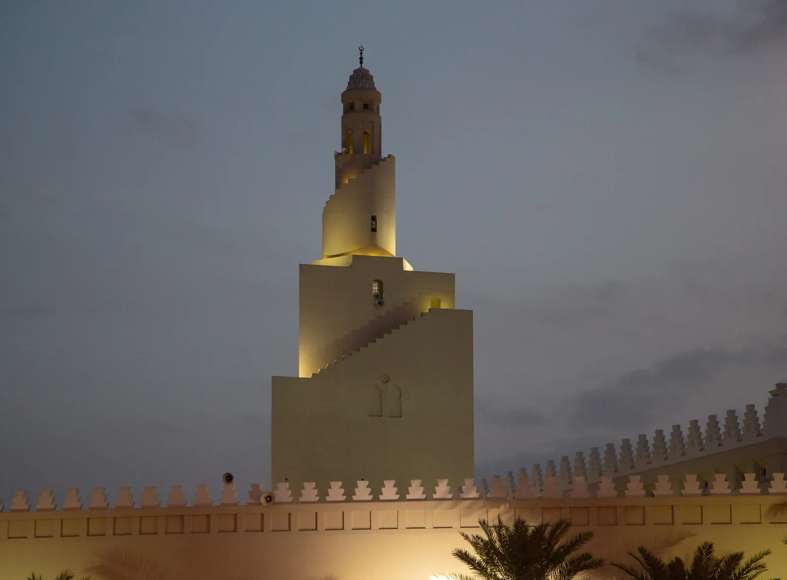 Minaret of the Dhul Hulayfah miqat mosque near Madinah at dusk